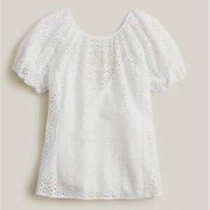 NWT J.Crew eyelet puff sleeve v-back blouse, size 0, white.